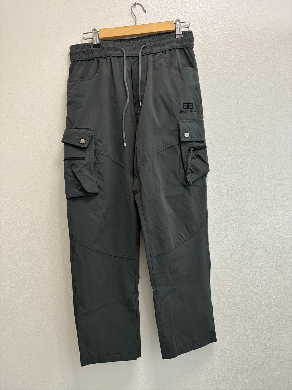 Balenciaga Men's Charcoal Gray Cargo Pants with Drawstring Waist